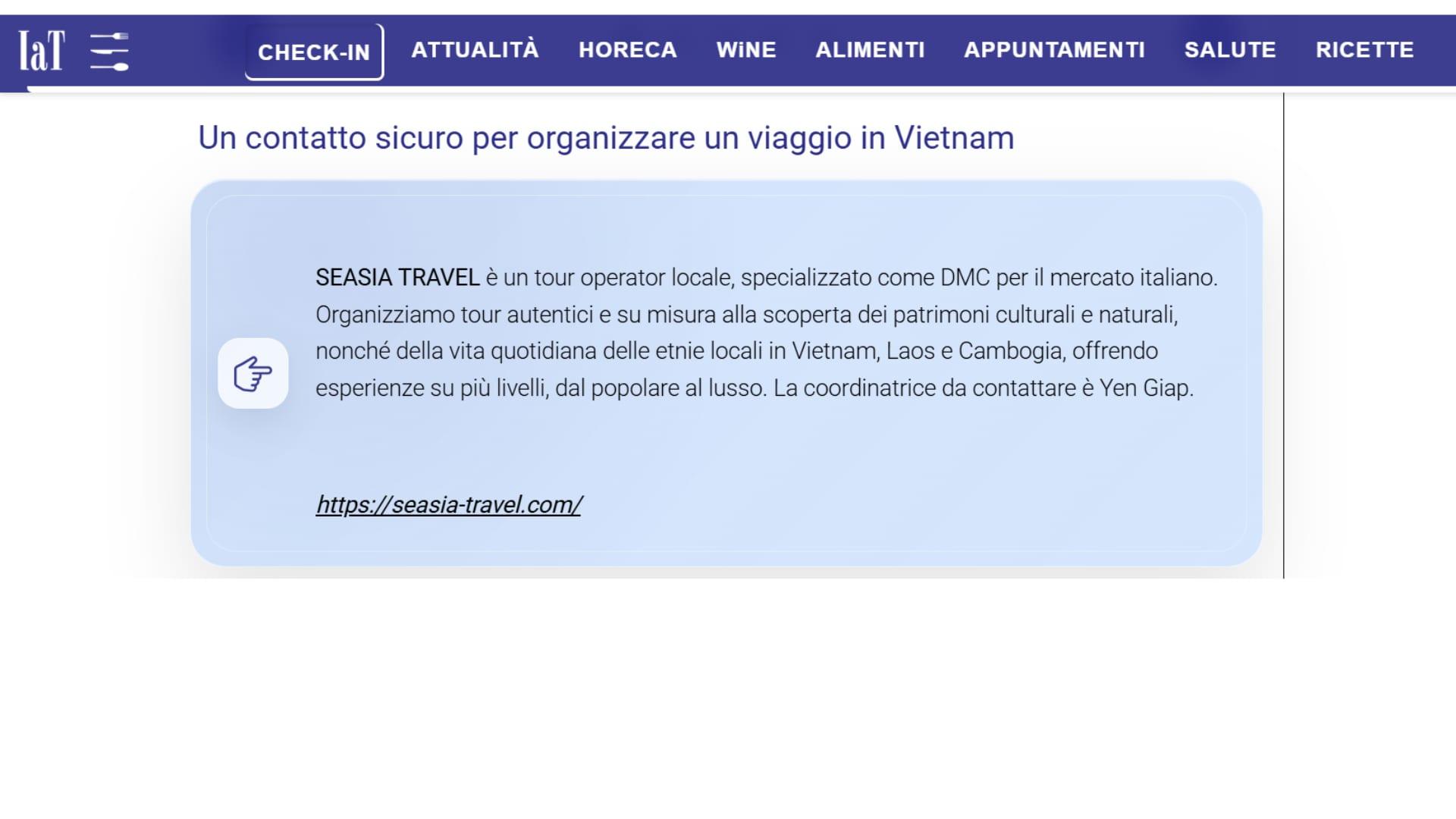 Italia a Tavola — Un contatto sicuro per organizzare un viaggio in Vietnam